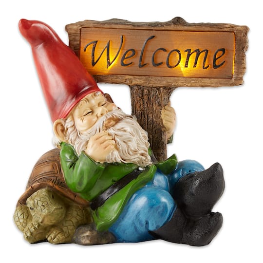 Welcome Gnome Solar Statue 8" x 5" x 7.5